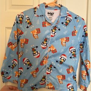 Bluey Kids Pajama Top - Light Blue with Festive Dogs